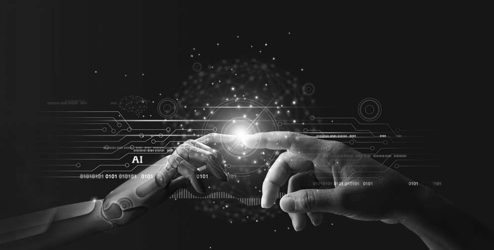 AI and human hand touching